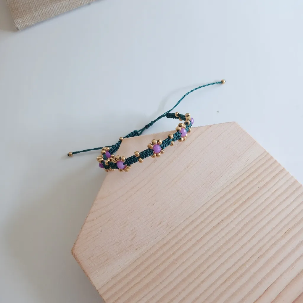 Bracelet Flower Hand Made Adjustable Green - Image 2