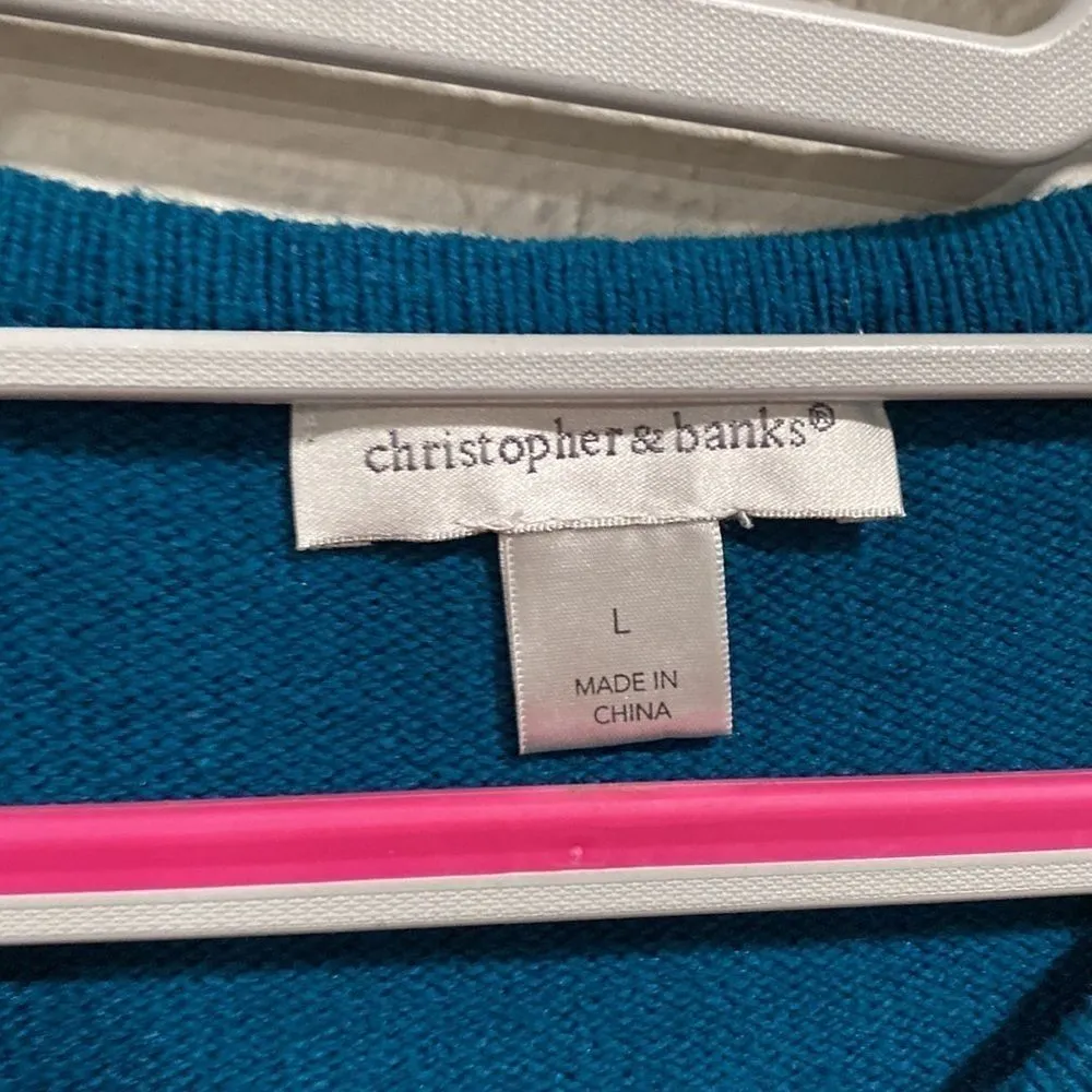 Christopher & Banks teal beaded zip up sweater size large - Image 3