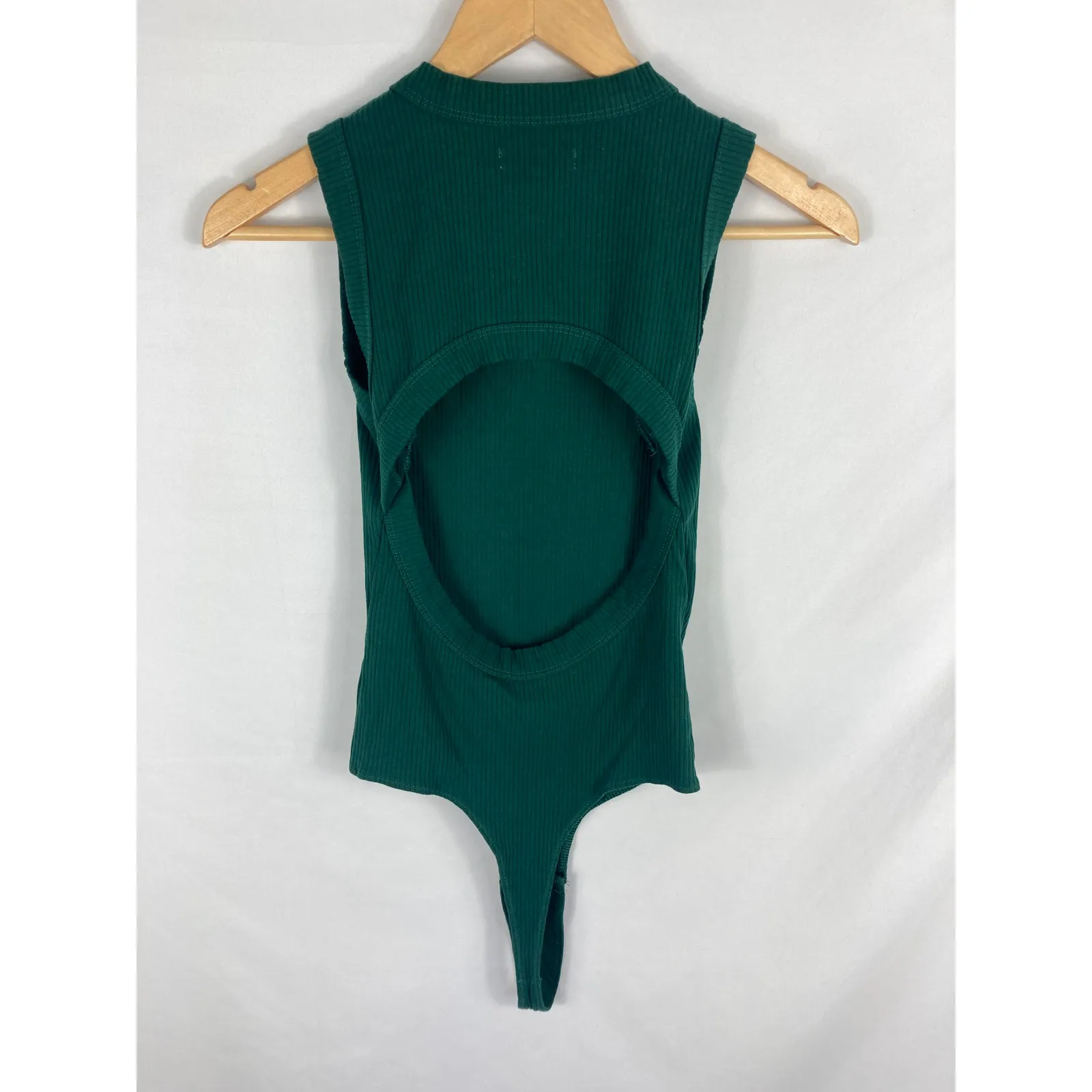 Madewell Green Ribbed Open Back Sleeveless High Neck Bodysuit Sz Small - Image 5