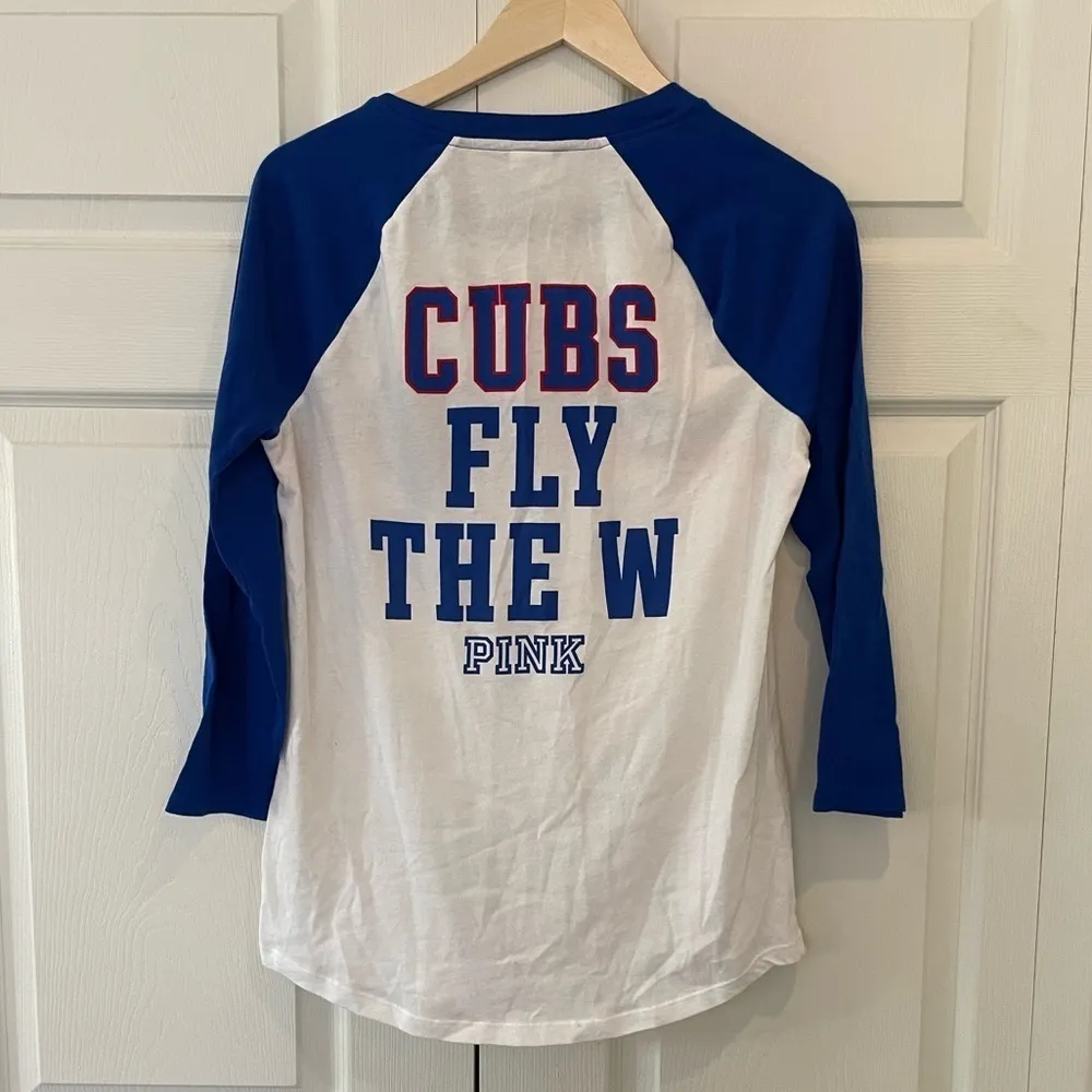 PINK by Victoria’s Secret Chicago Cubs 3/4 Sleeve Baseball Sequin Bling Shirt Blue Size M - Image 4