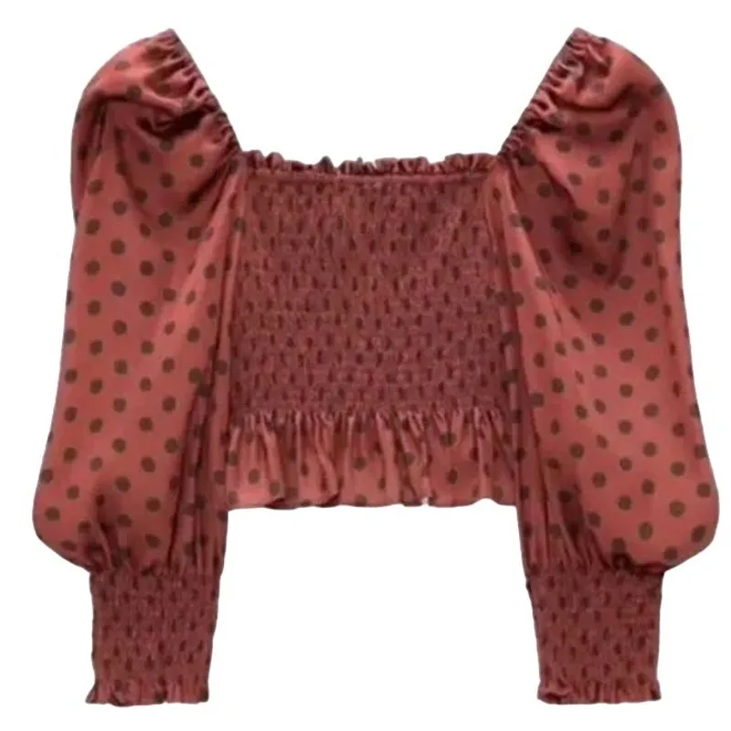 Zara Satin Glam Smocked Polka Dot Puff Sleeve Blouse -‎ S EUC - Image 7