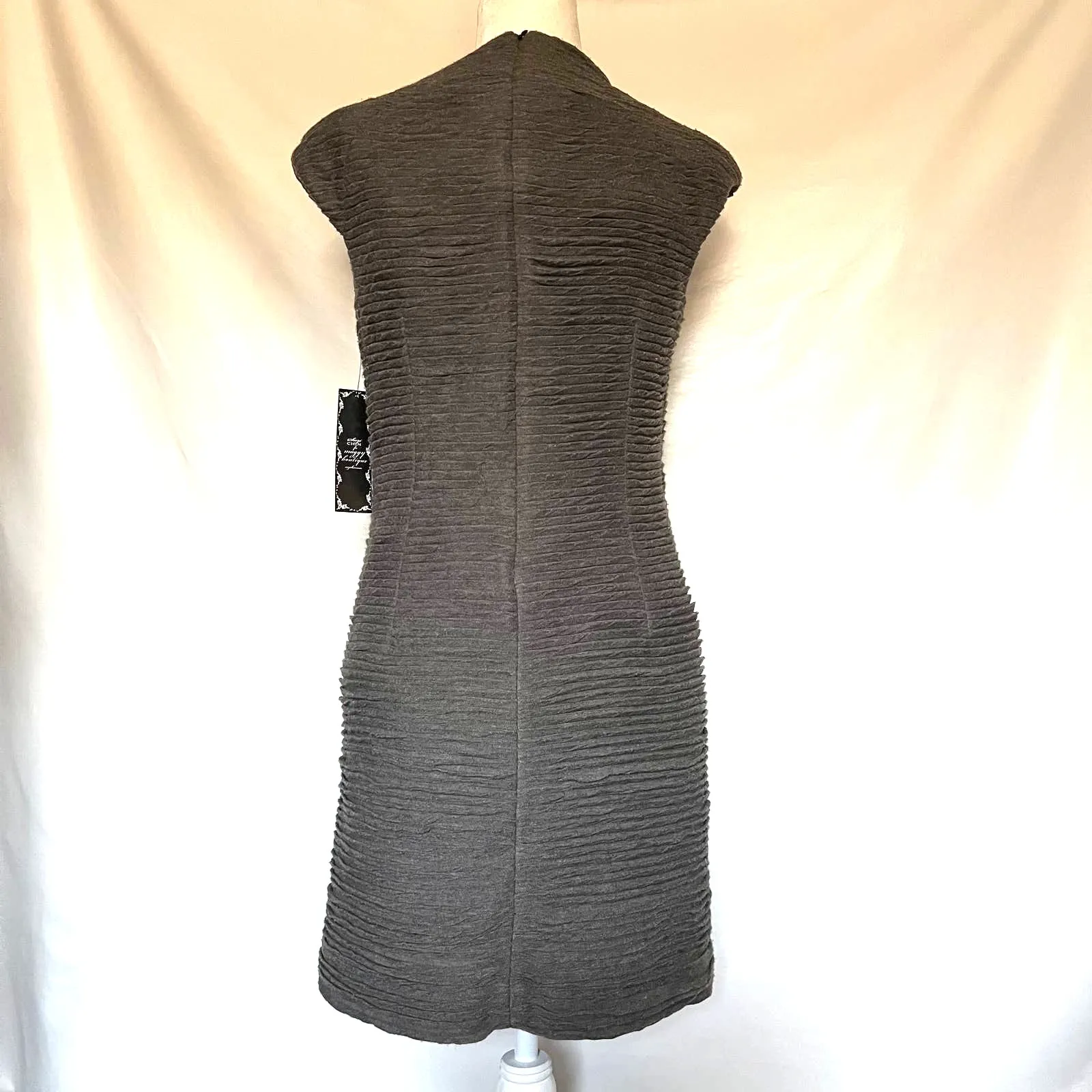 Suzi Chin Maggy Boutique Pleated Bodycon Sz 4 Cocktail Workwear Capsule Minimal Gray - Image 5