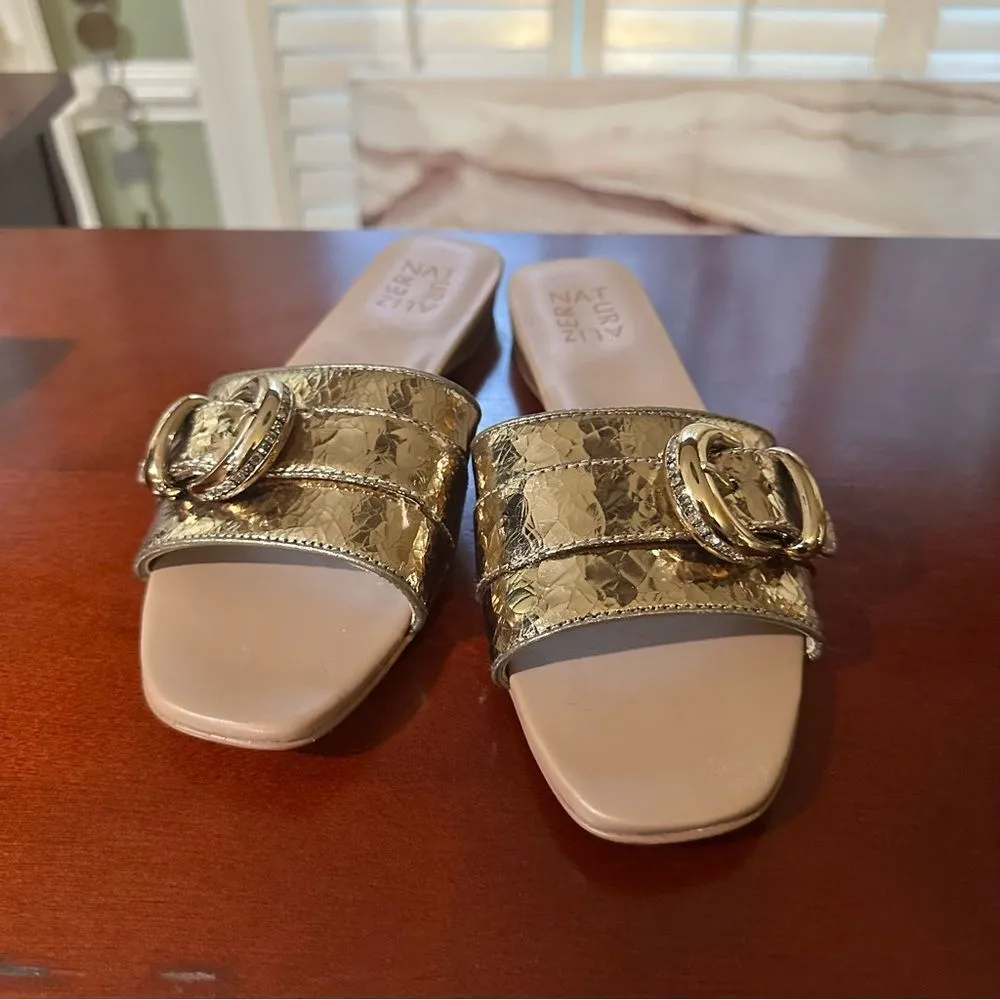 Naturalizer Gold Santiago Slip On Slide Flat Sandal With Buckle Size 7.5 - Image 3