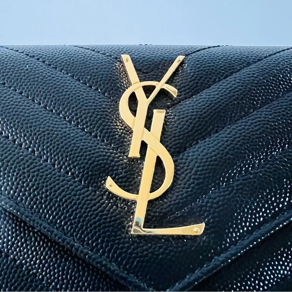 SAINT LAURENT Black Monogramme Logo Leather Flap Wallet - Image 3