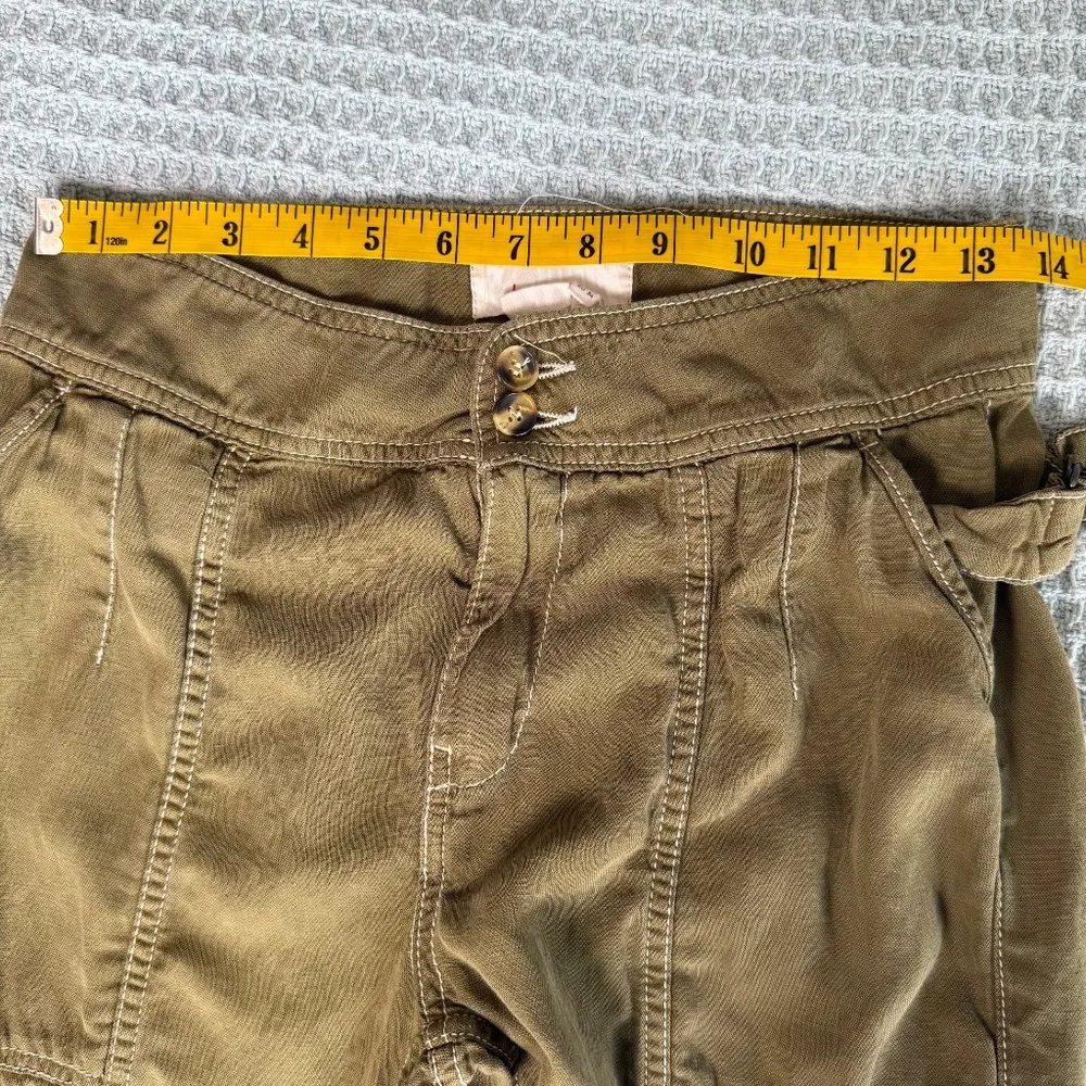 By Anthropologie Tapered Utility Pants Womens 2 Olive Green Jogger Linen Blend - Image 6