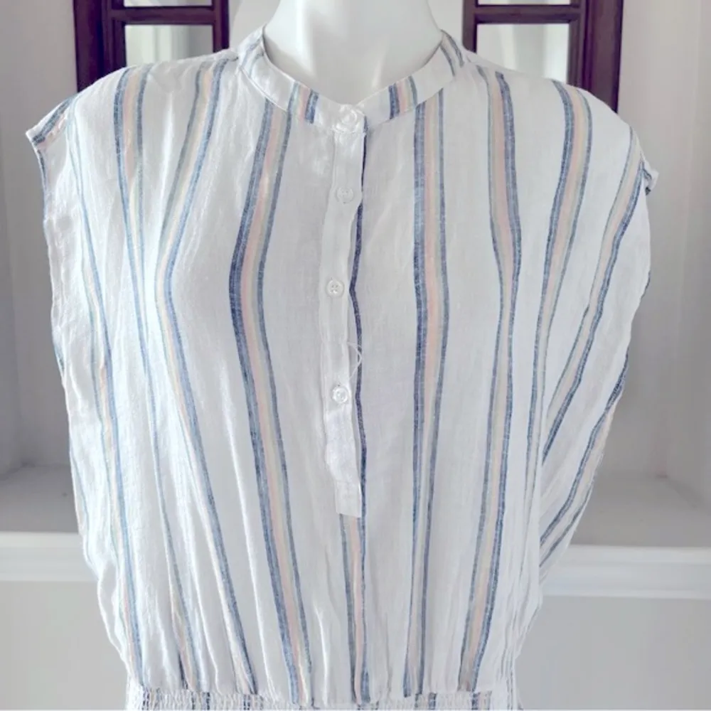 Rails Smocked Waist Mini Dress Striped Linen Blend Size L New with Tag - Image 8