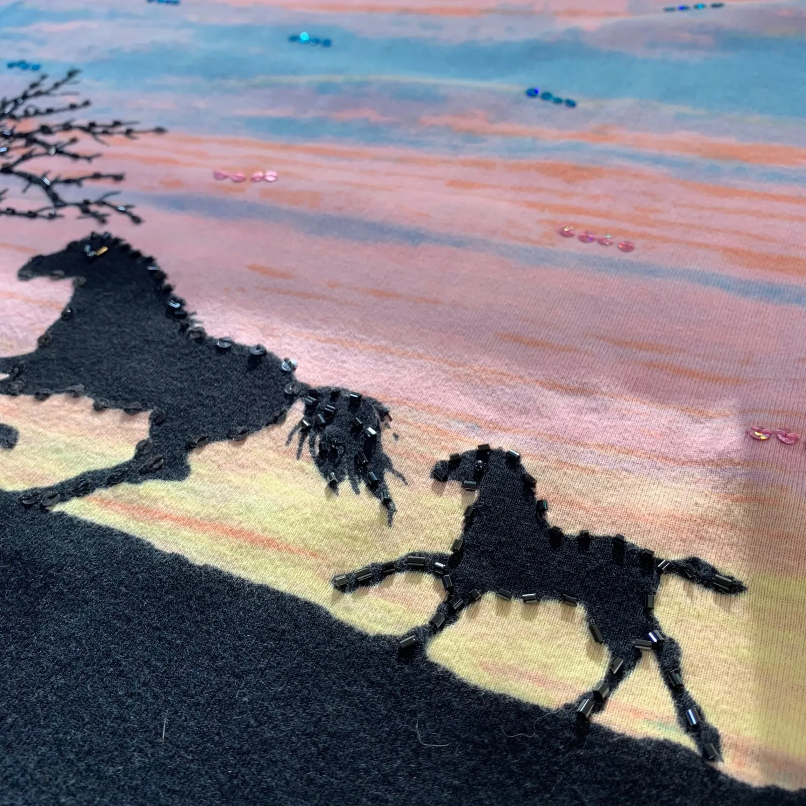 Boho Western Beaded Horse Lover Tee‎ M Sunset Pastel Y2K Cowgirl Aesthetic Top Size M - Image 5