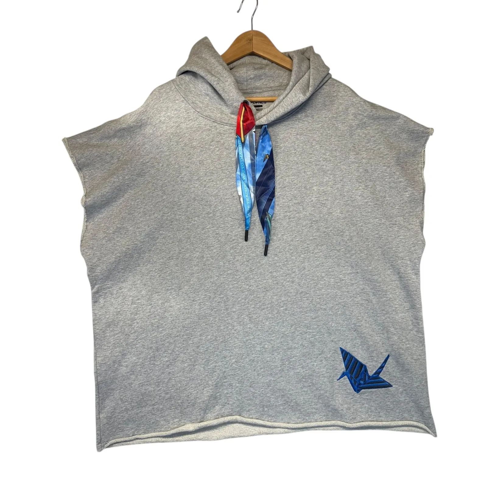 Paper Planes Gray Cotton Hoodie Poncho Oversized Origami Crane Graphic 2XL Size undefined - Image 2