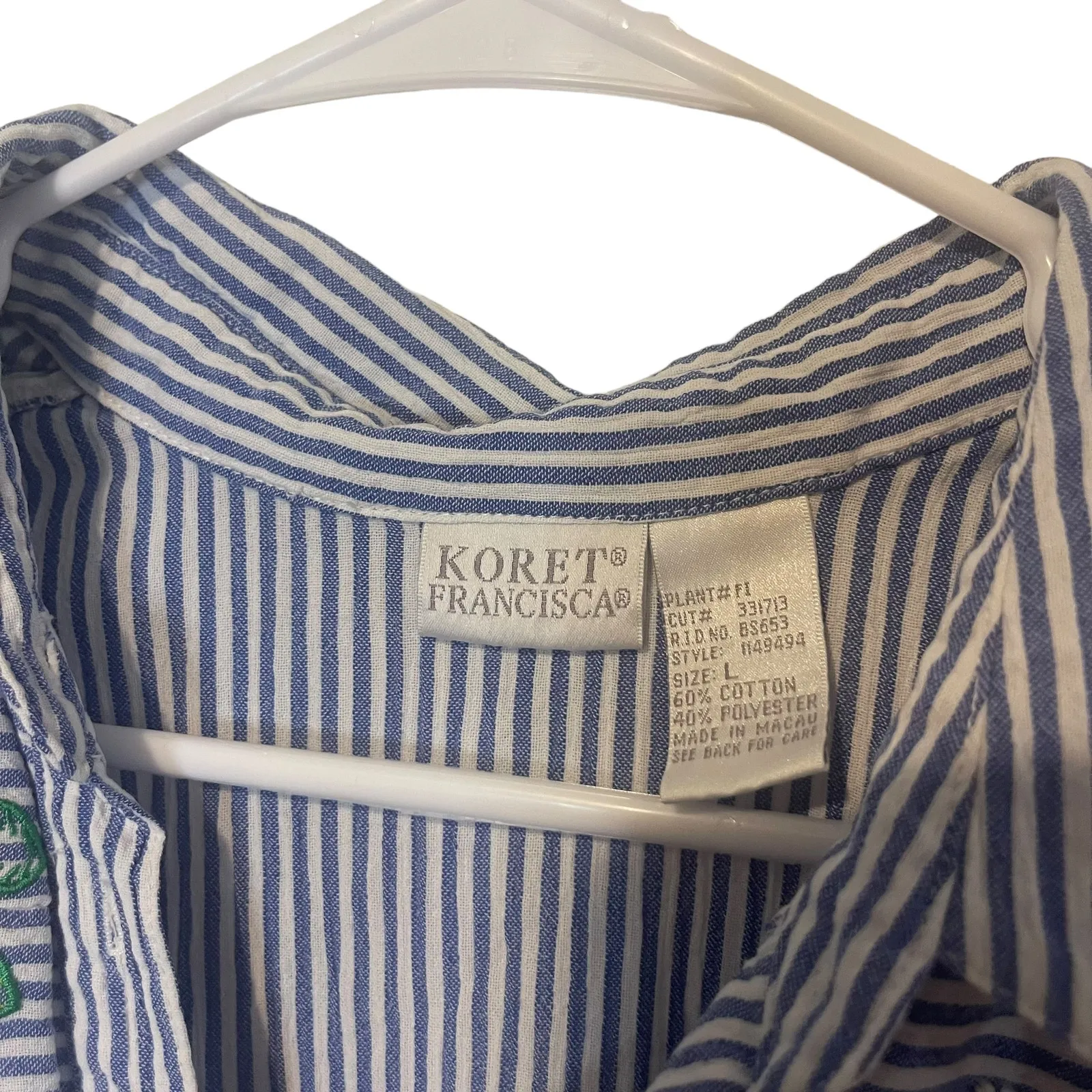 Koret Francisca Vintage 90s Large Coastal‎ Beach Embroidered Button Up Blue - Image 7