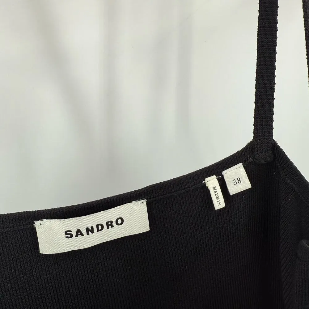 SANDRO Dress SZ 38 (US 6) Mini Black NWOT Bodycon Strappy Minimalist Ribbed NEW - Image 3