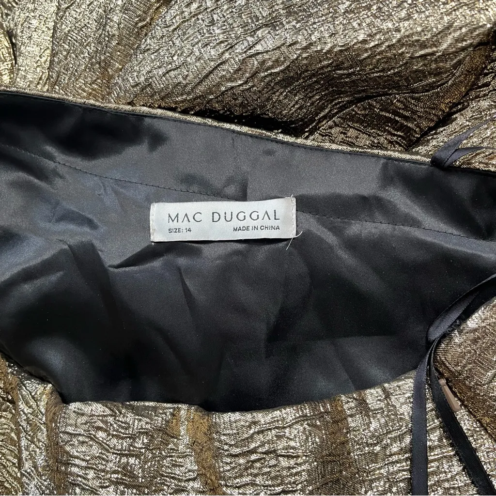 MAC DUGGAL Gold One Shoulder Metallic Ball Gown Lined Pockets Maxi Size 14 - Image 12