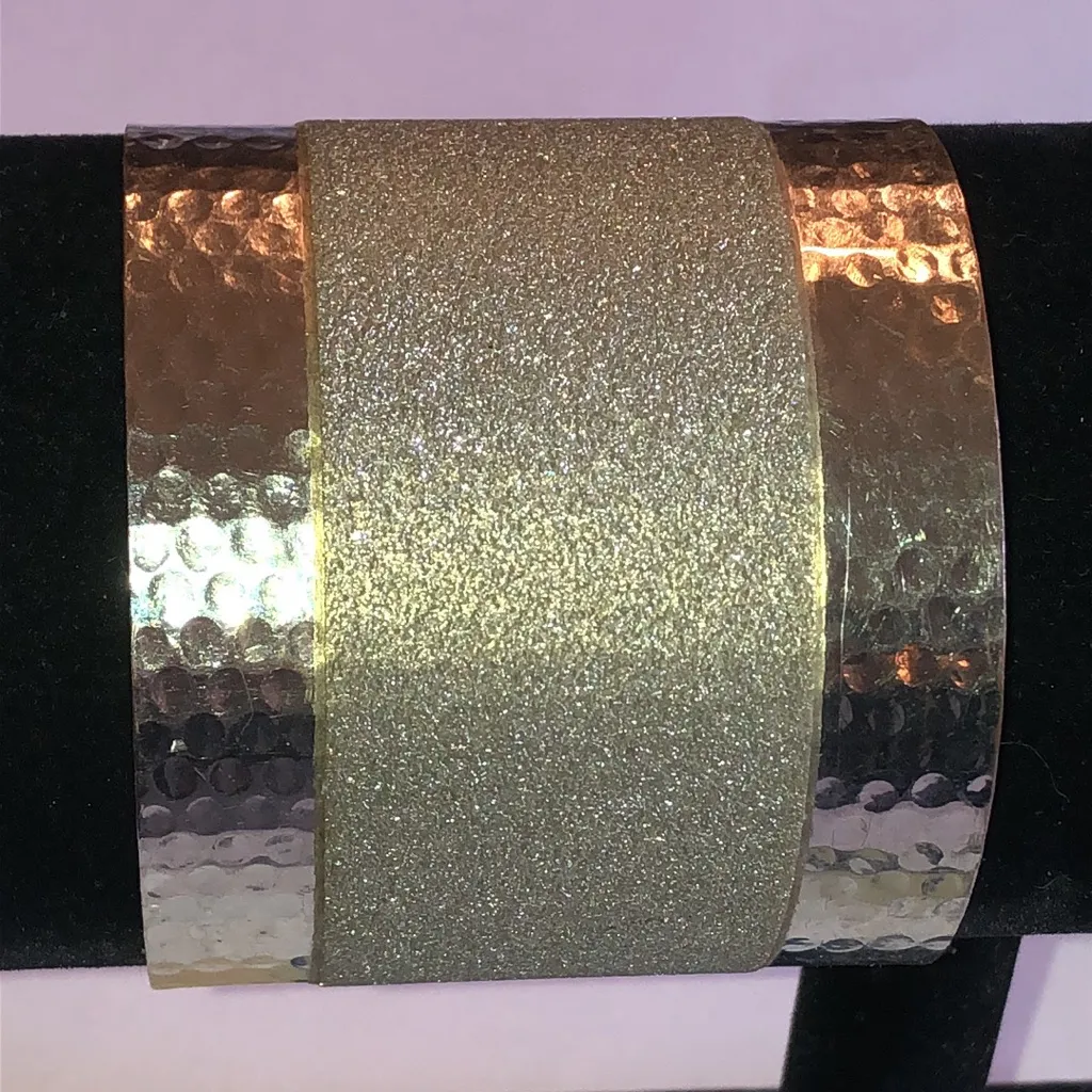 Silver Tone Silver Glitter Hammered Boho Chunky Statement Cuff Bracelet - Image 3
