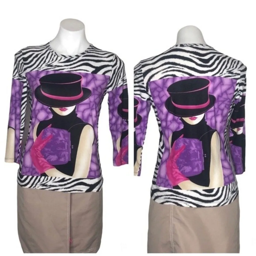 PETER NYGARD Petites Stretch Mixed Print Top Animal Print Womans Size Small - Image 8