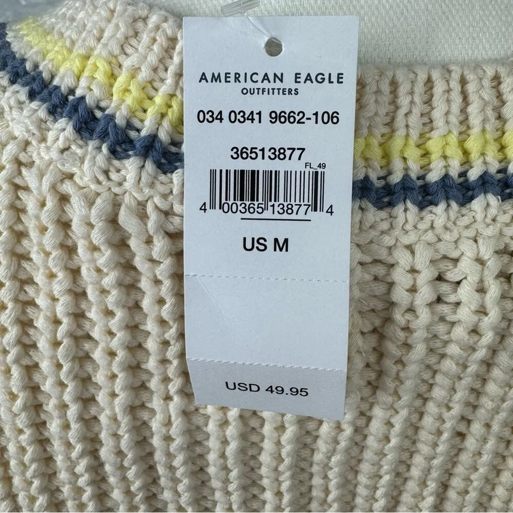 American Eagle Sweater Vest Size M Button Up Cable Knit Cream Striped NEW - Image 11