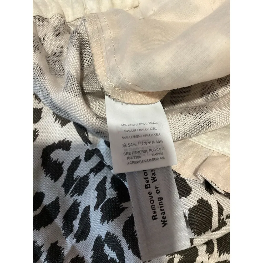 J. Crew Pants Brown Ivory Leopard Print Easy Linen Pull On Trousers 4 Ruffle - Image 8