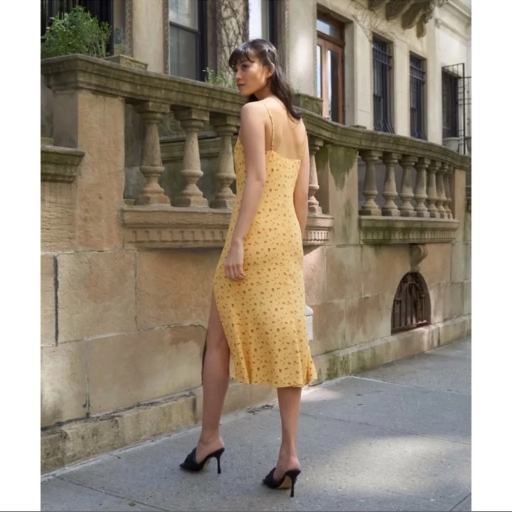 REFORMATION Crimini Yellow Floral Gwen Midi Slip Dress Size 8 - Image 4