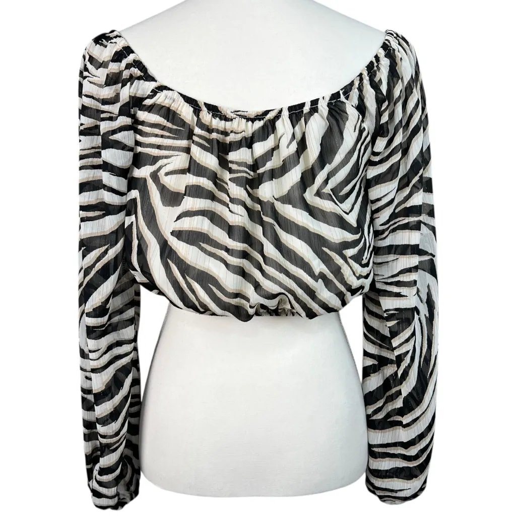 NWT Express X Rachel Zoe Cropped Animal Print Long Sleeve Blouse Size XS - Image 6
