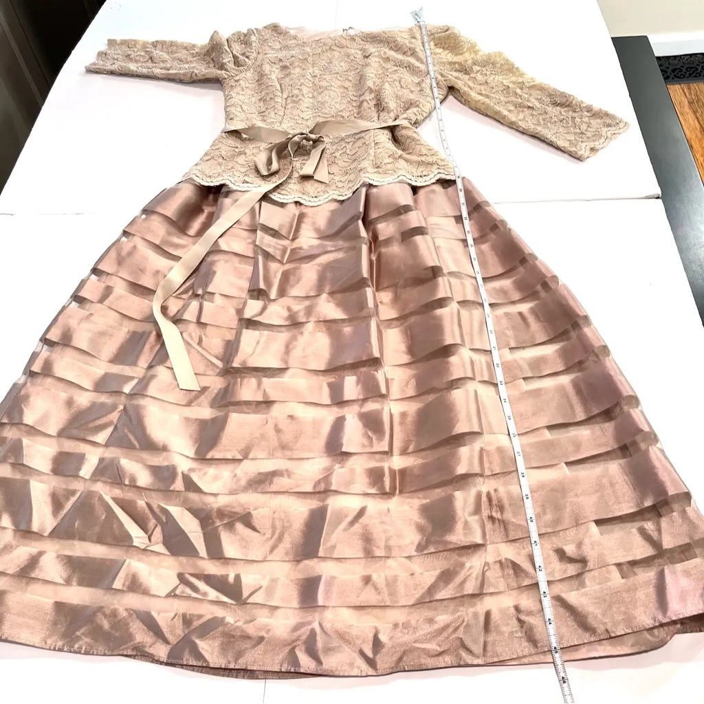 Alex Evenings Champagne‎ Glitter Lace Striped Organza Midi Party Dress Size 6 - Image 12