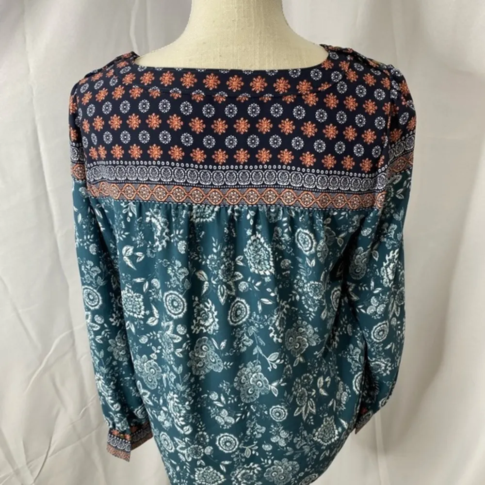 Loft semi-sheer Flowy top. Floral/ paisley print puff sleeves size xs - Image 8