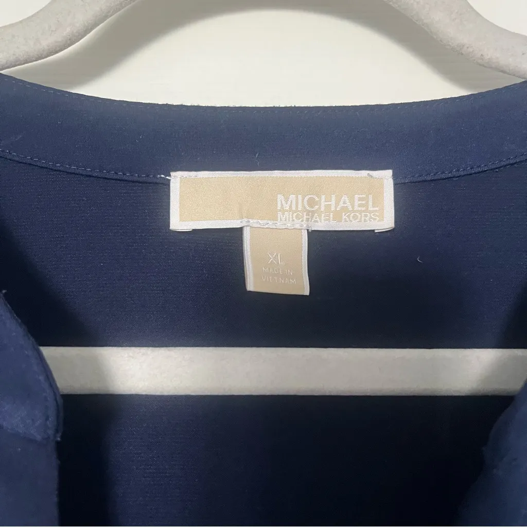 Michael Kors Navy Blue Women’s Blouse with Gold Zipper XL - Image 2
