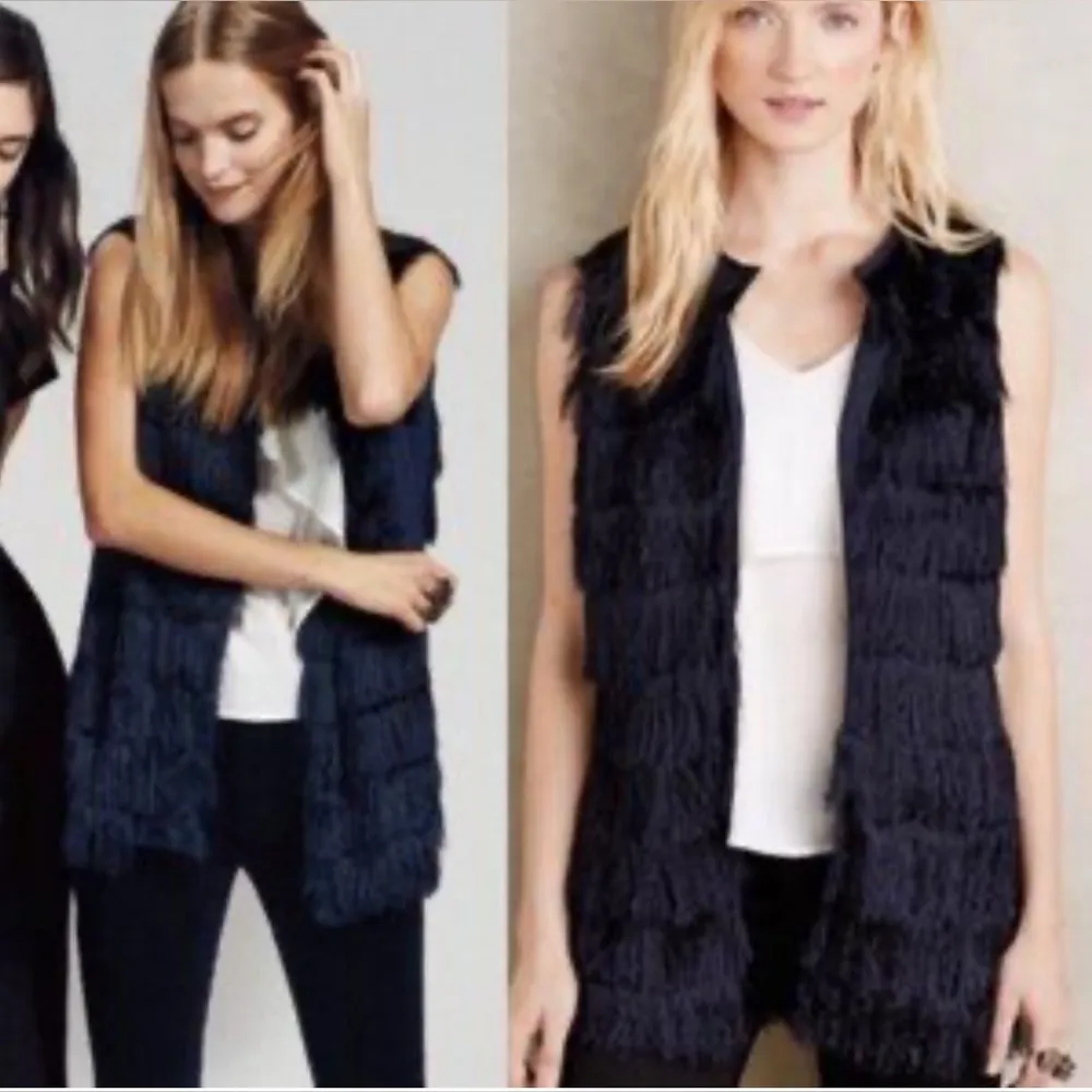 by Eva navy tiered fringe open  vest - Image 2