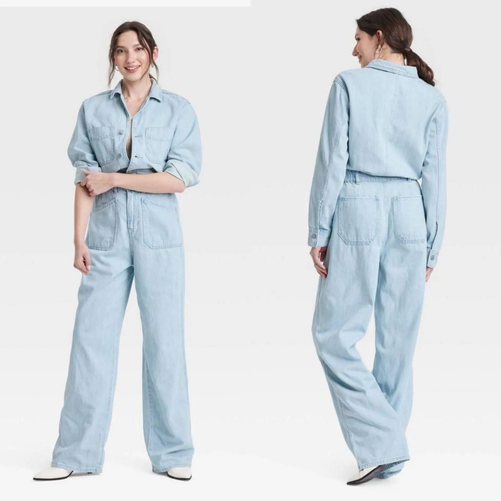 Universal Thread Women Light Blue Denim Baggy Straight Leg Jumpsuit Size 16 NWT - Image 2