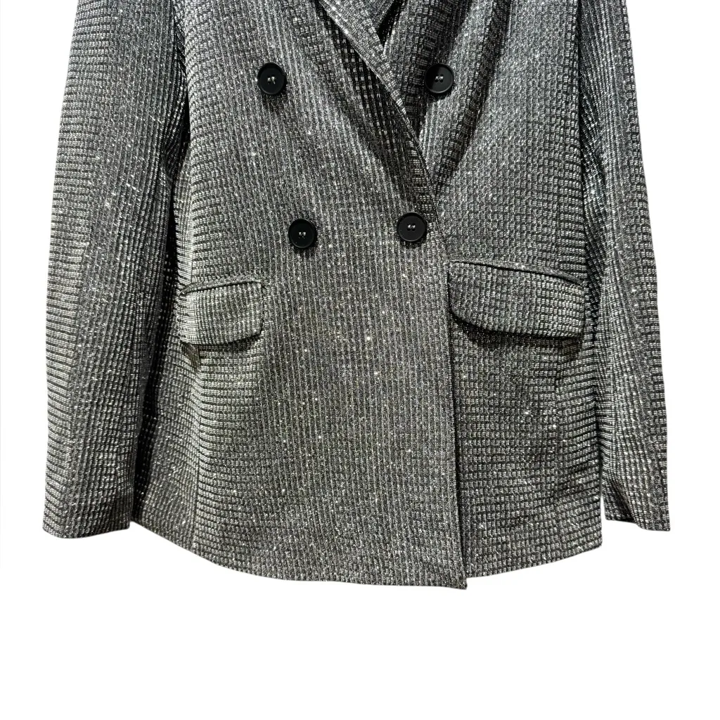 Know One Cares Metallic Blazer Medium | Double Breasted Sparkle Jacket - Image 4