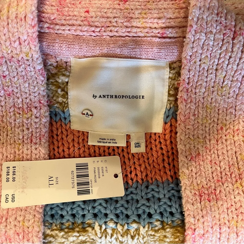Anthropologie Textured Striped Open Front Cardigan Pink Multi One Size OS NWT - Image 8