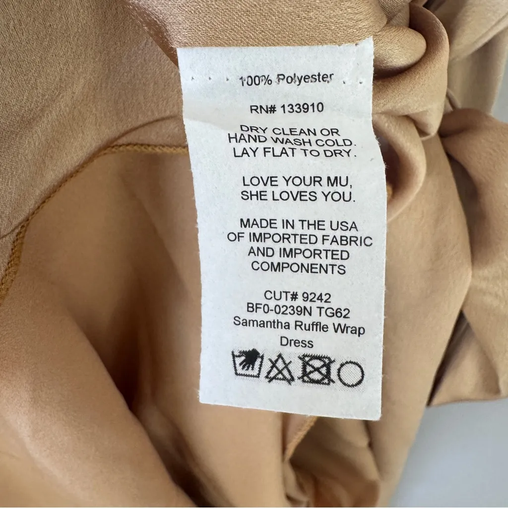NWT Show Me Your Mumu Samantha Ruffle Wrap True Gold Luxe Satin Dress XL - Image 9