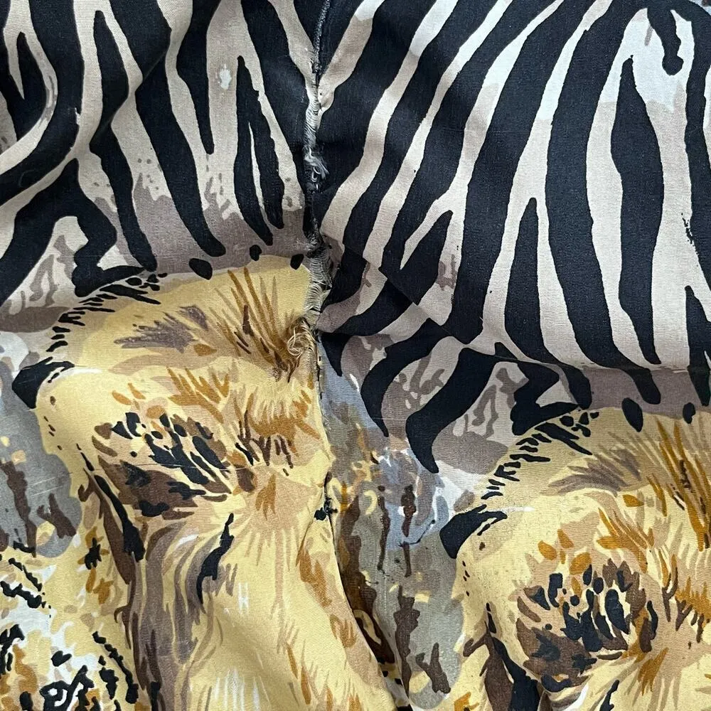 Vintage 80s Atlantic Beach 100% Silk Safari Animal Lightweight Bomber Jacket, XL Tan - Image 15