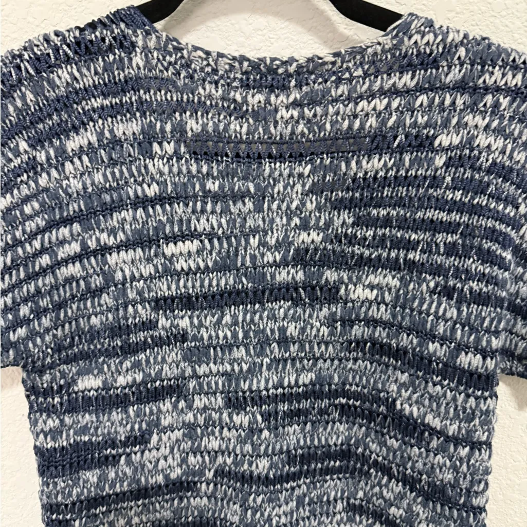 Eileen Fisher Sweater Top V-Neck Ribbon Tape Knit Blue Brushstroke Small Petite - Image 8
