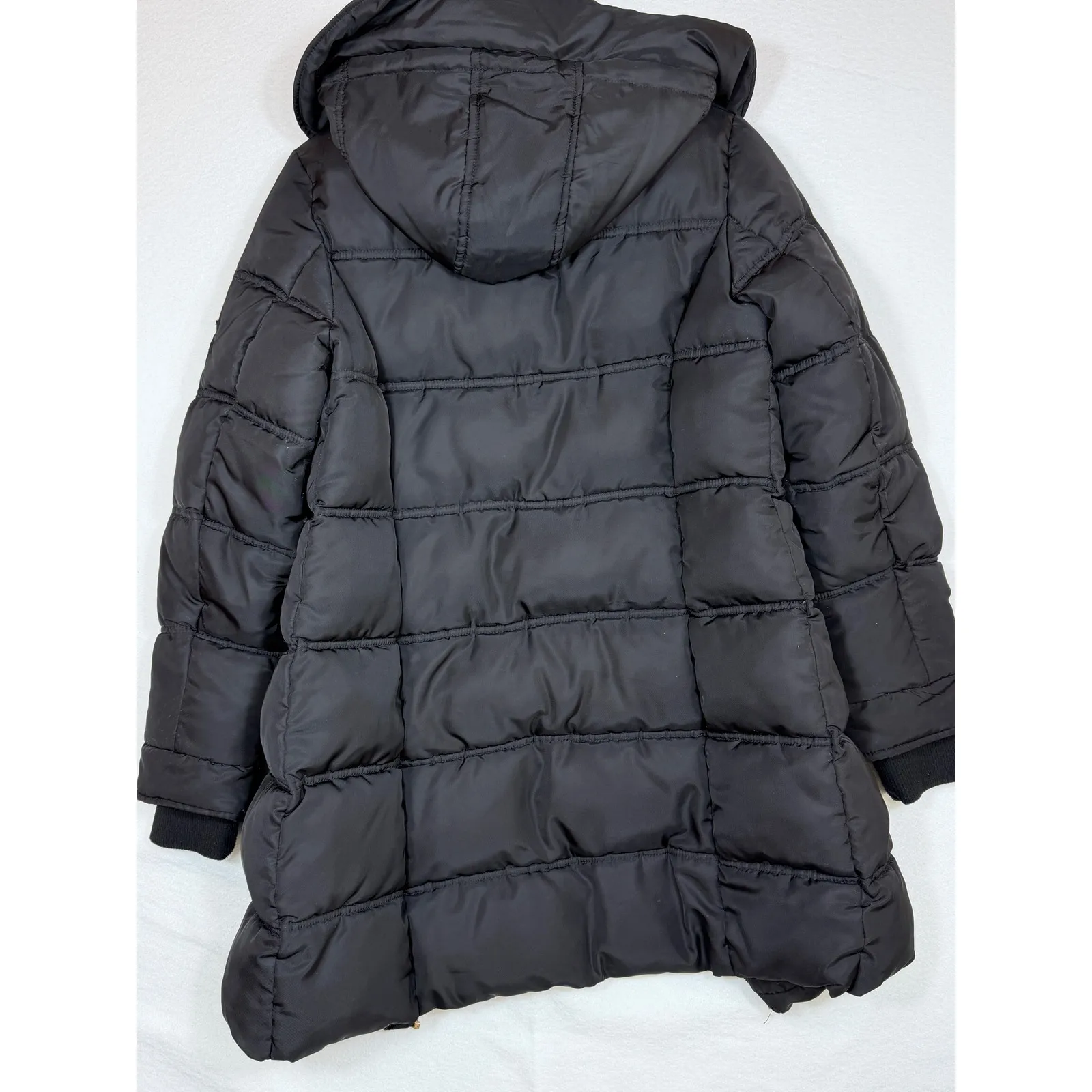 Jessica Simpson Puffer Coat Hooded Faux Fur Trim Black Gold Zip Women's M - Image 7