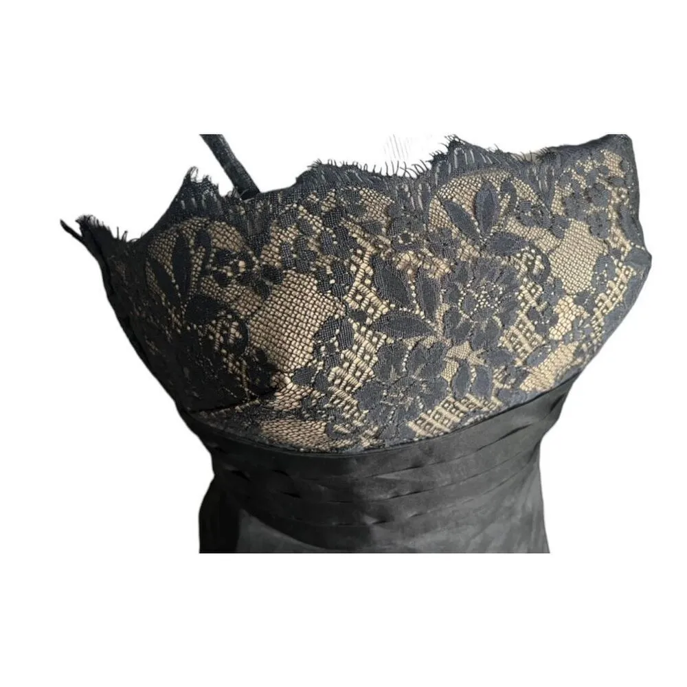 Womens Ann Taylor Petites Black Onyx Lace Strapless Overlay Vintage Chic Dress 0 - Image 2