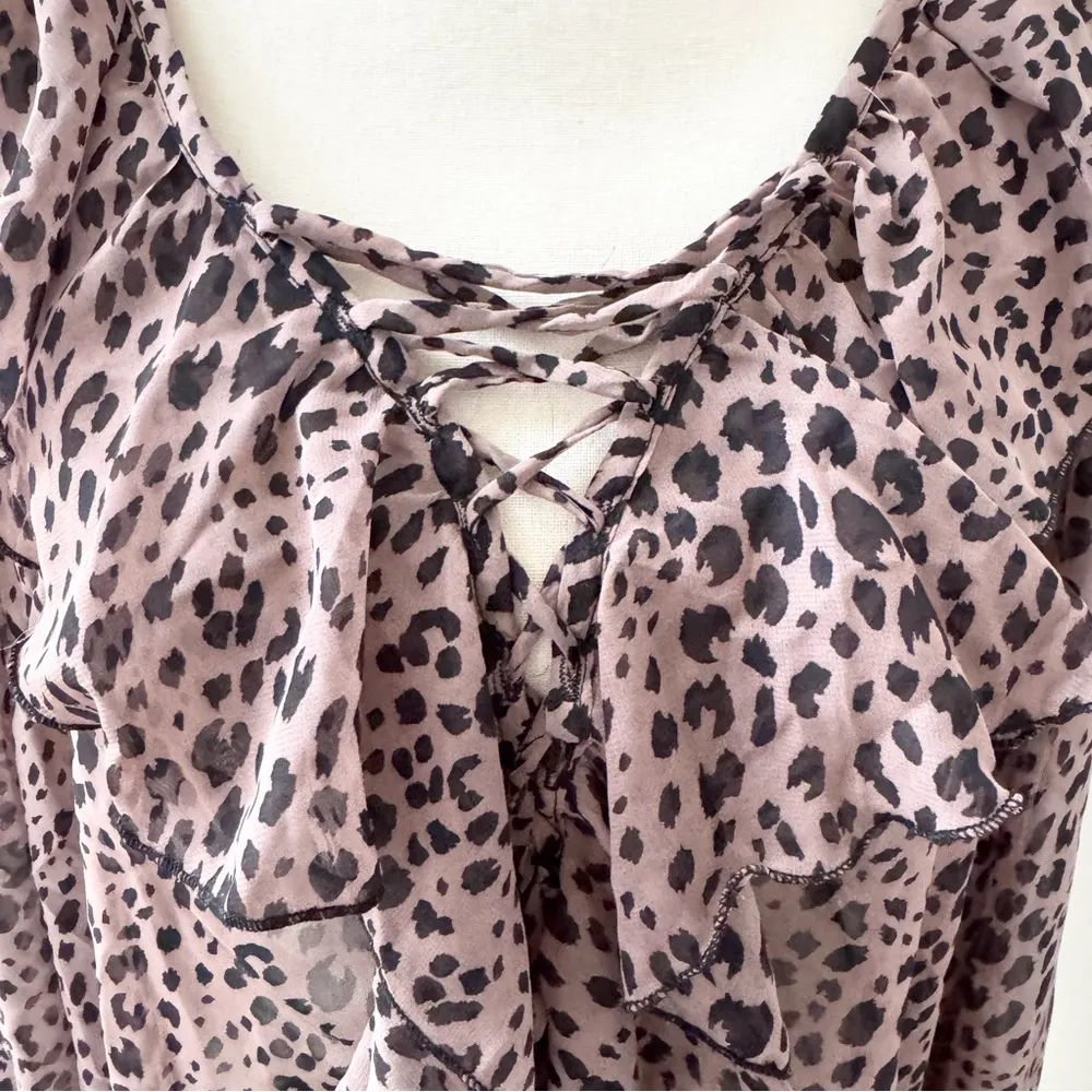 Charlotte Russe Leopard Ruffle Sheer Romantic Career Work Blouse Deadstock L - Image 2