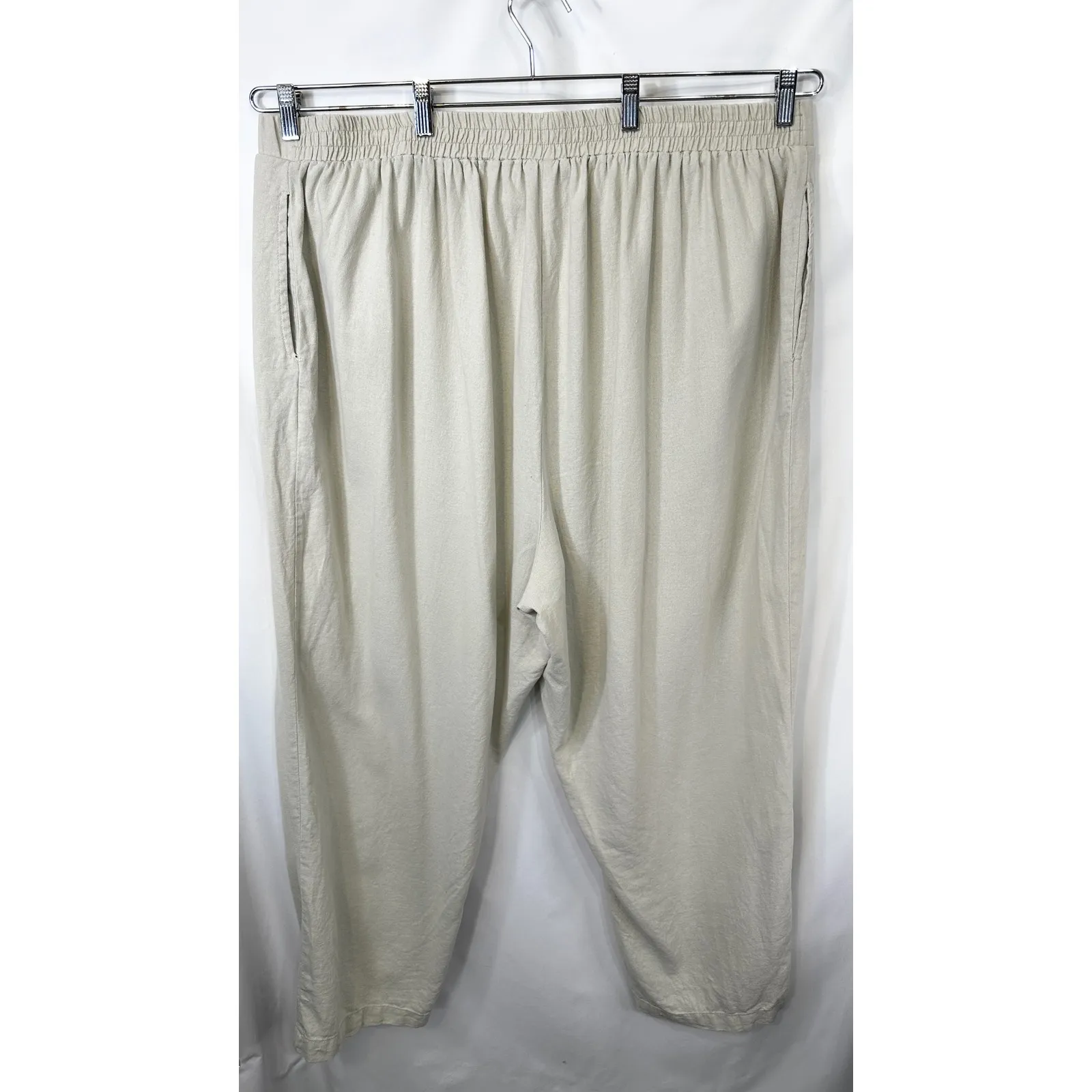 Woman Within Plus Size 28W Pants Beige Linen Pull On Elastic Capsule Solid 324 - Image 2