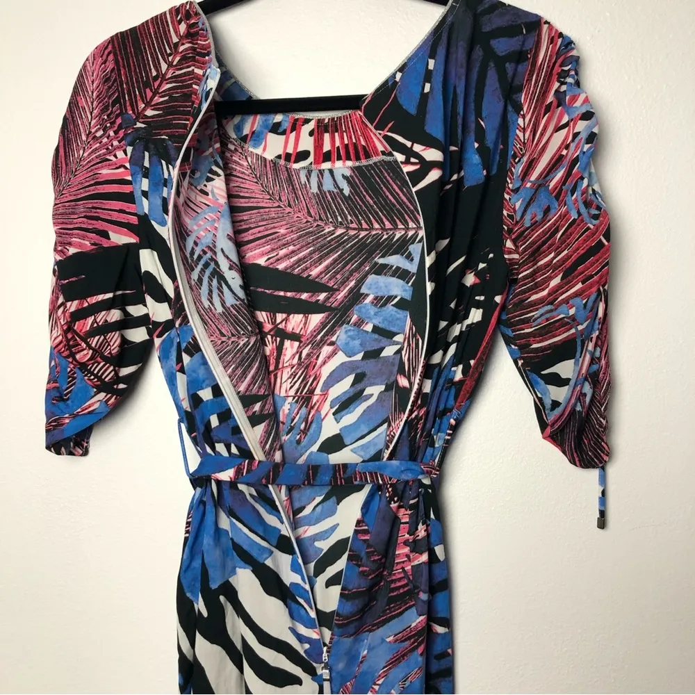 Airfield Tropical Palm Cold Shoulder Dress with Waist Tie Size 6 - Image 7