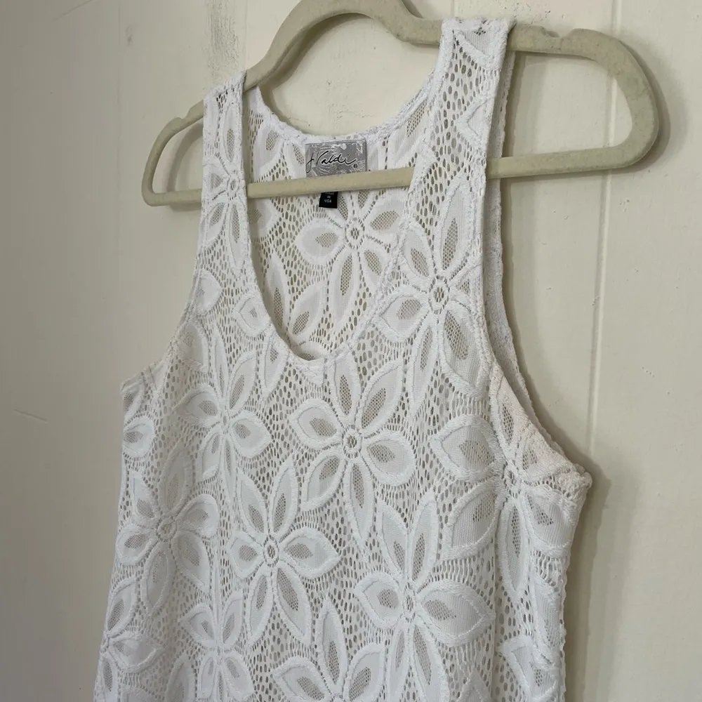 J Valdi White Floral Lace Swim Coverup Ruffle Hem Sleeveless Dress Y2K ~ Size M Size M - Image 3