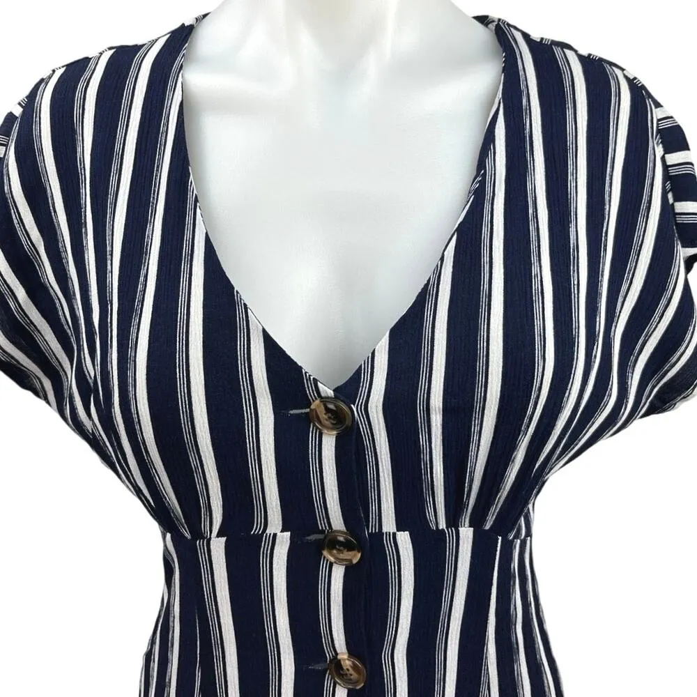 Nordstrom BP Navy Blue White Striped Button Front Prairie Mini Dress Size XXS - Image 4