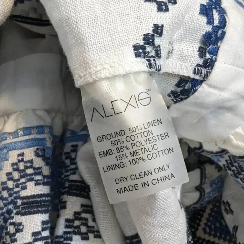 NWOT Alexis Wylla Embroidered Linen Blend Maxi Dress XS Blue White - Image 7