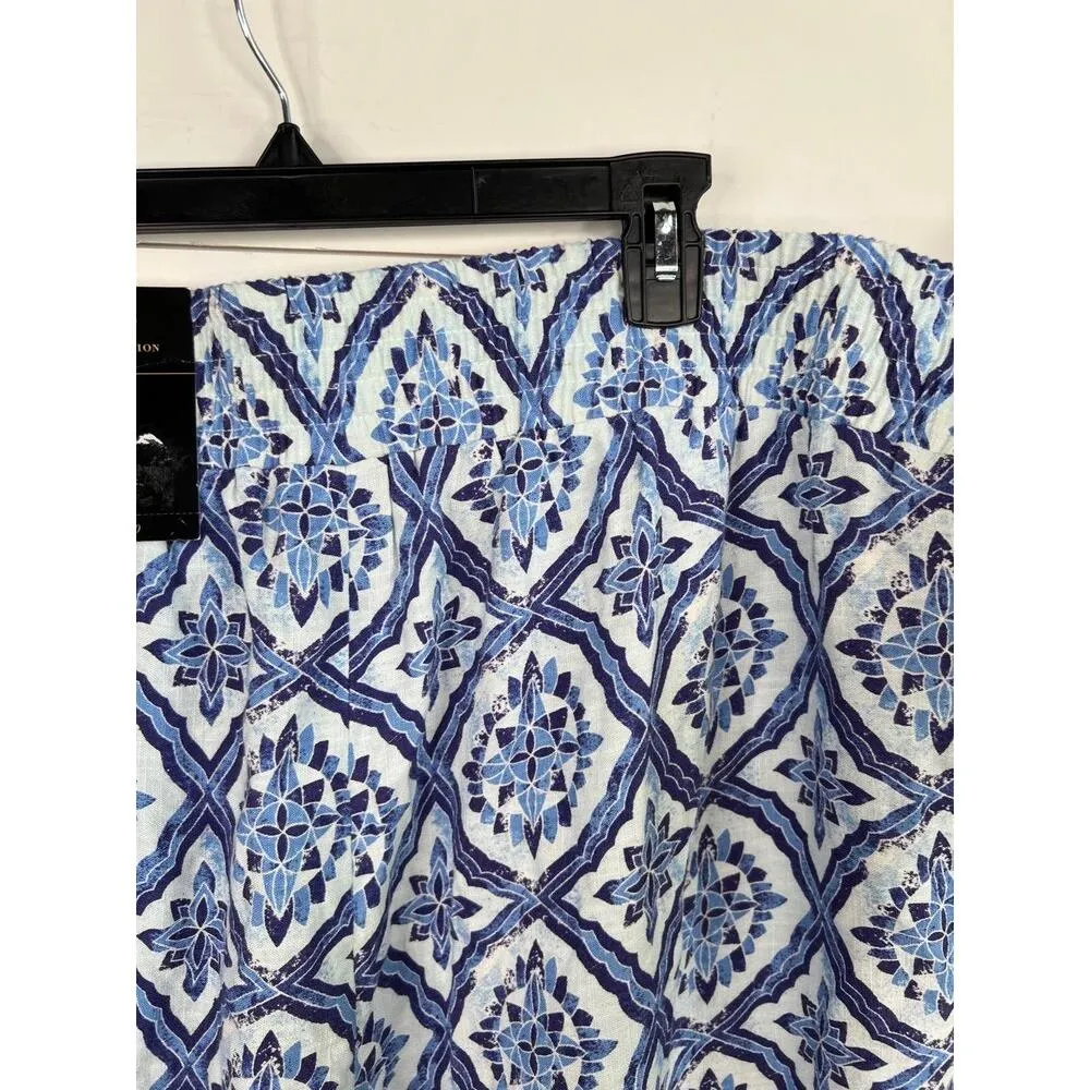 JM Collection Blue Ombre Pattern Elastic Waist Linen Blend Crop Pants Size 3X - Image 9