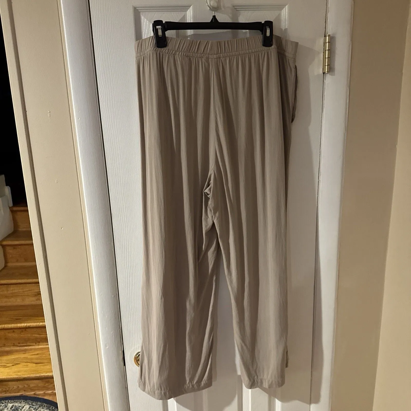 H&M Pants Womens XL Knit Beige Stretch Drawstring Wide Leg Tan High Rise Pocket - Image 11