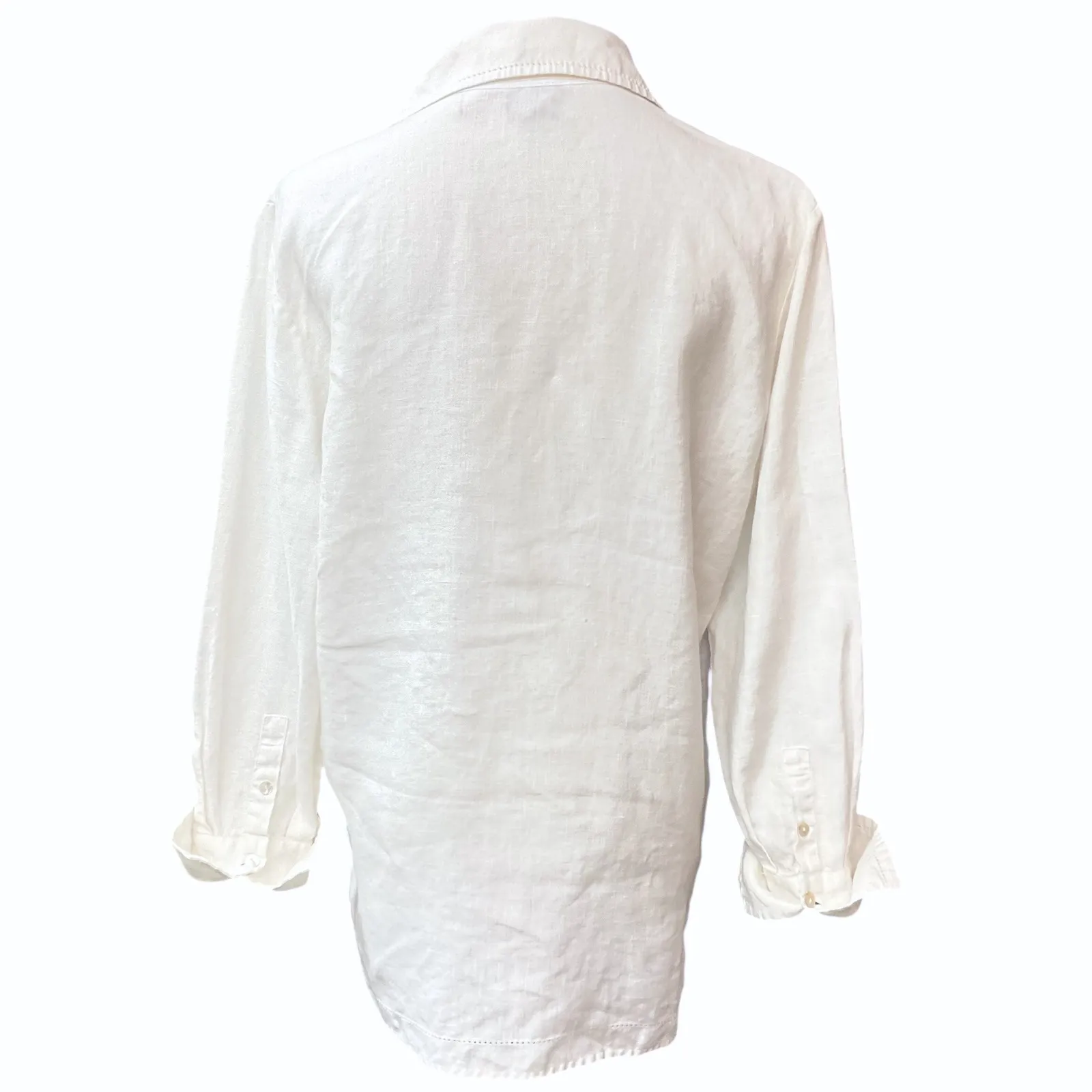 Edward Collared Long Sleeve 100% Irish Linen Casual Button Down Shirt Sz Medium White - Image 6