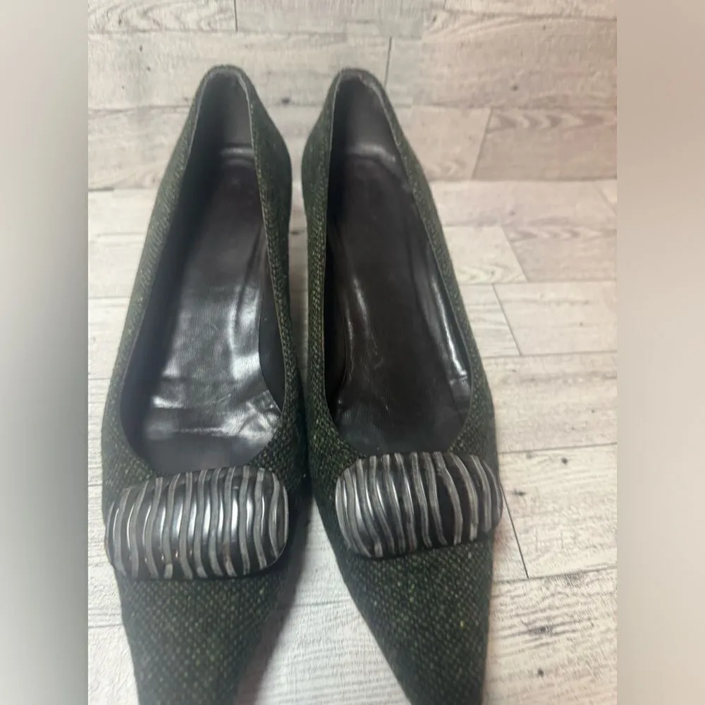 Stuart Weitzman  Green tweed kitten heels size 8.5‎ - Image 8