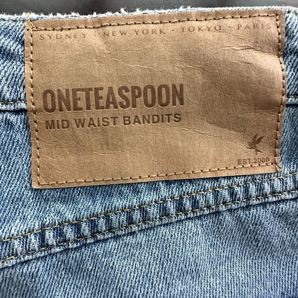 NWT One Teaspoon 27 Denim Shorts Mid Waist Bandits Pacific Star embroidered - Image 11