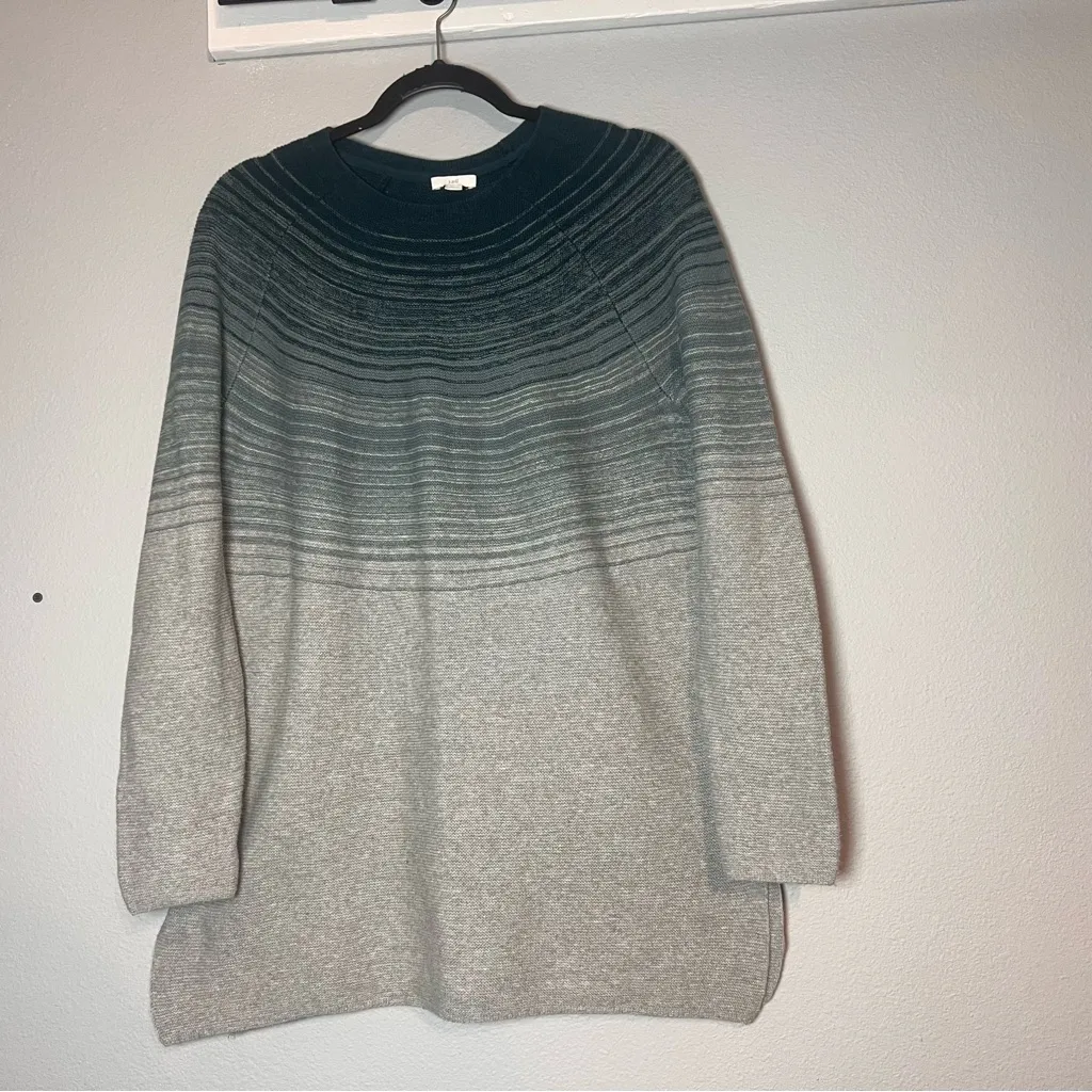 J. Jill Tunic Sweater Crewneck Gray Green Striped Ombré Cotton Size Medium - Image 4