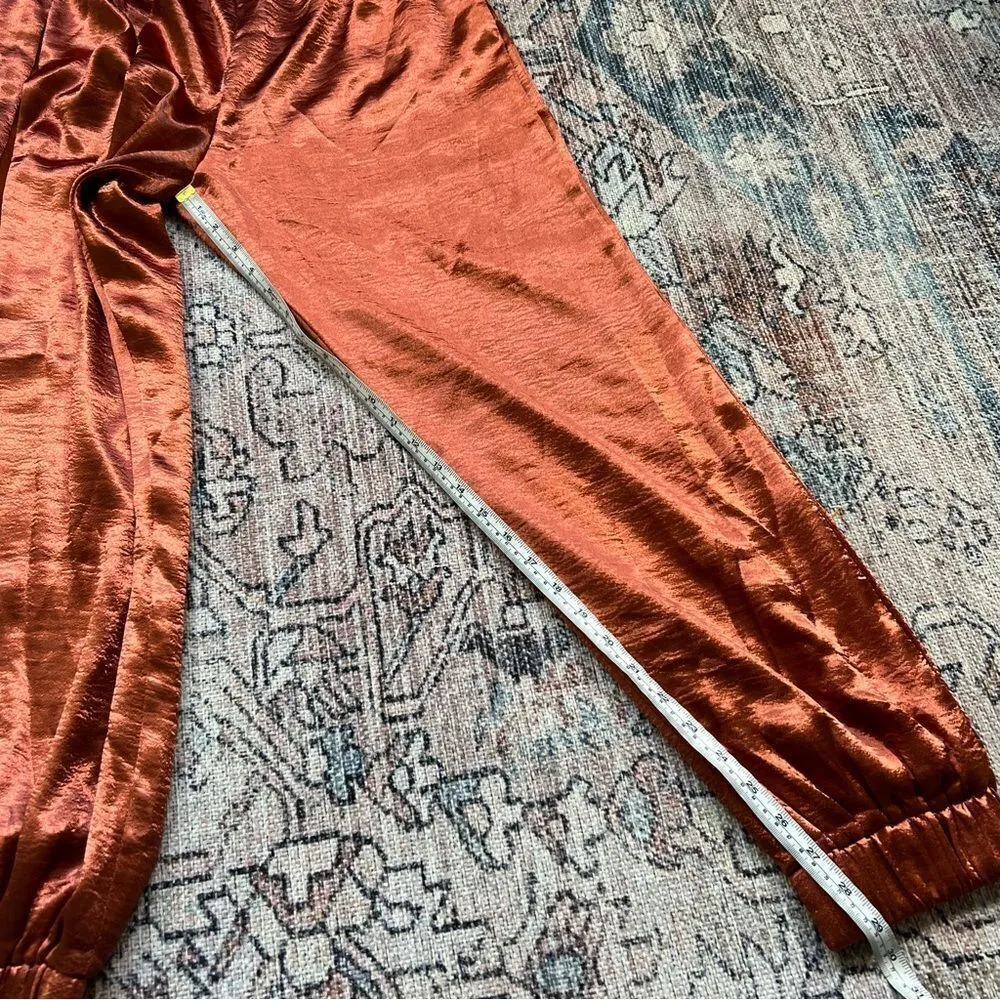 Lovers & Friends Tristan Jogger Satin Side Slit Pants Rust Terracotta Brown NWT - Image 9