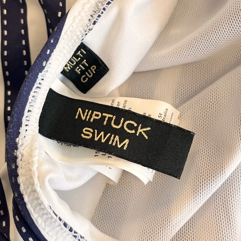 NipTuck Swimsuit One Piece Navy Blue White Stripes Multi Fit Cup 6 - Image 7
