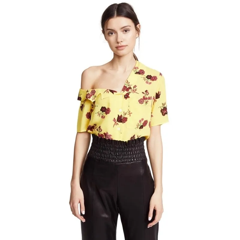 A.L.C. Josephine Yellow Floral Off Shoulder 100% Silk Top Size 10 Bohemian - Image 3