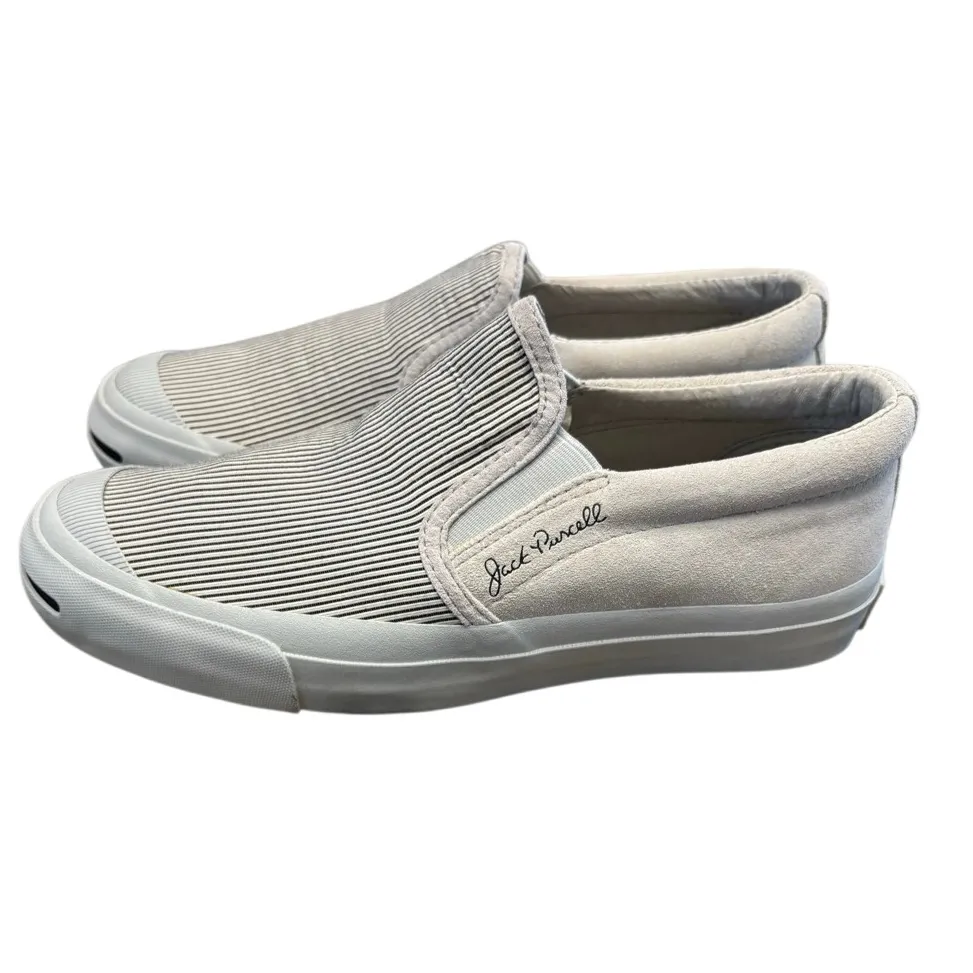 Converse Jack Purcell Slip-On Sneakers Gray Canvas Ribbed Unisex Casual Shoes - Image 4
