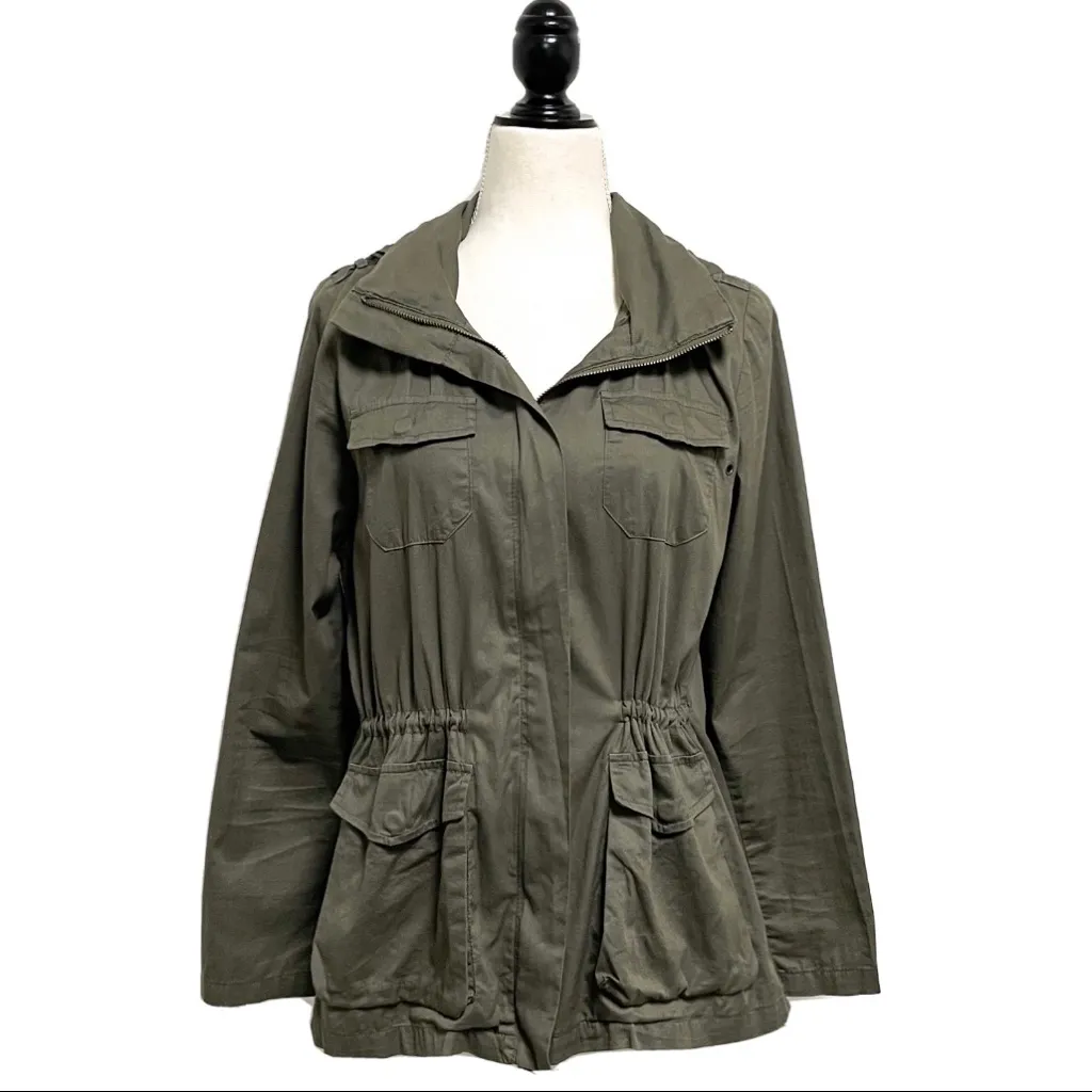 Iris Army Green Military Type Jacket Hooded Adjustable Waist - Image 2